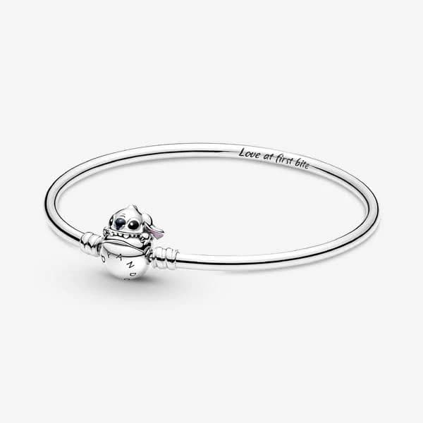 Pandora Disney Stitch Biting Clasp Sterling Silver Bangle Bracelet