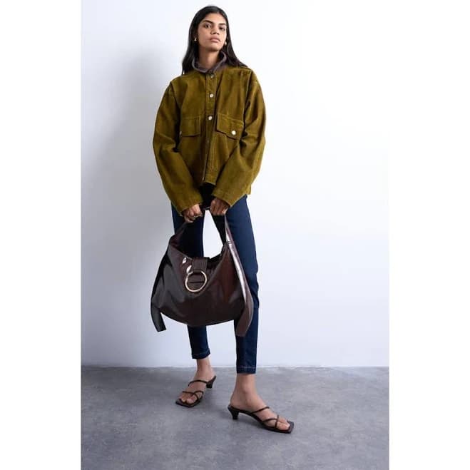 Topshop Saturn Hardware Faux Leather Shoulder Bag
