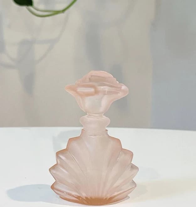 Vintage Pink Frosted Satin Glass Perfume Bottle - With Stopper