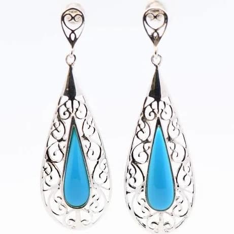 Art Deco 925 Sterling Silver Teardrop Dangle Earrings
