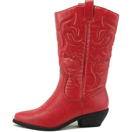 RENO ~ Women Western Cowboy Stitched Pointe Toe Low Heel Ankle Mid Shaft Fashion Boots