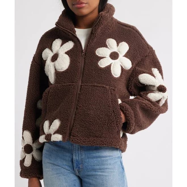 Thread & Supply Women's High Pile Fleece Floral Jacket
