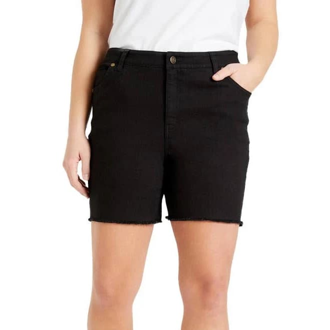 June + Vie Women's Plus Size Raw Hem June Fit Denim Shorts