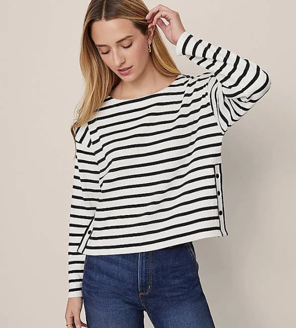 Ann Taylor Women's Weekend Collection Striped Crew Neck Top
