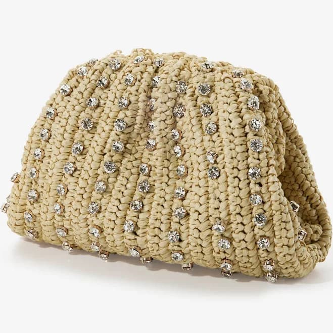 Rhinestone Straw Clutch Purses Women 2025 Woven Dumpling Clutch Purse Summer Raffia Rattan Vacation Beach Bag
