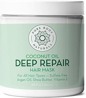 Coconut Oil Hair Mask, Deep Conditioning Hair Treatment for Dry Damaged and Color Treated Hair, Sulfate Free Hair Conditioner, Moisturizes, Repairs, 8.8 Fl Oz