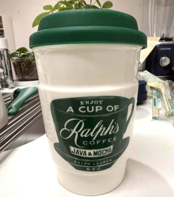 Ralph Lauren Ralph’s Coffee Porcelain Cup Rubber Lid Espresso Mug Logo