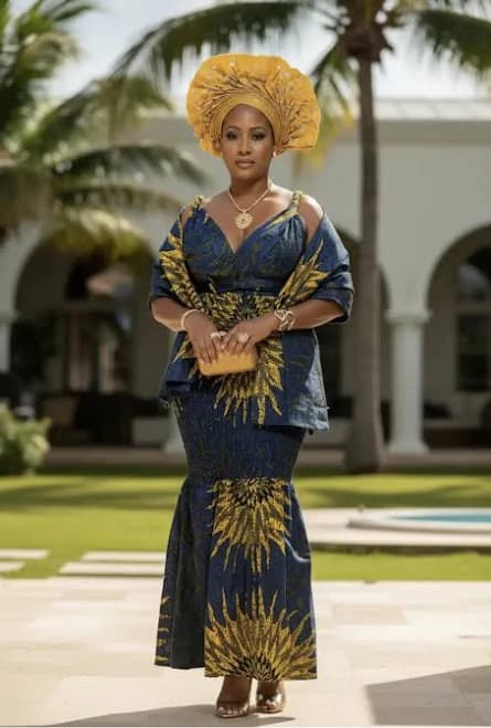 Dupsie's Abimbola Blue and Gold sunburst African print Ankara dress