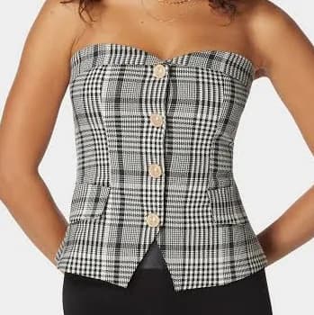 Bebe Women's Tailored Button Trim Novelty Jacquard Corset