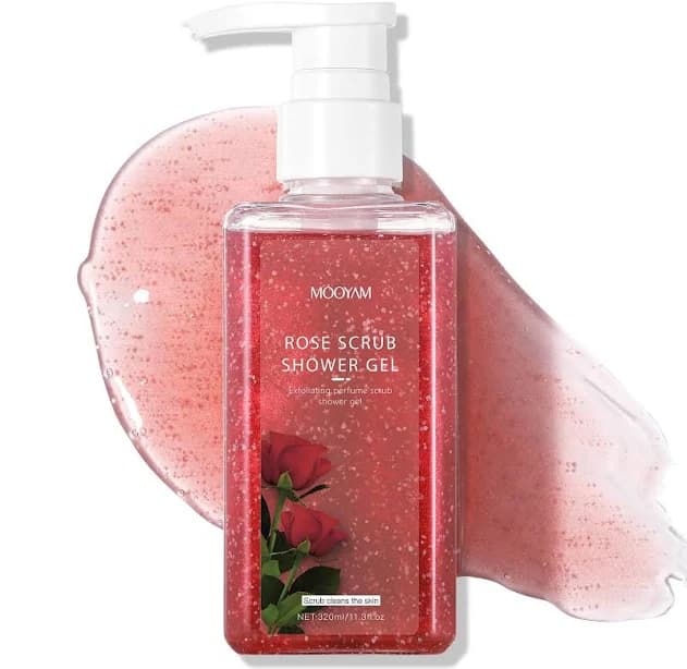 2-in-1 Body Wash & Body Scrub Rose (11.3fl.oz) Gentle Exfoliating Scrub for Deep Cleansing Effective on Acne & Dead Skin Brighten & Moisturize Skin