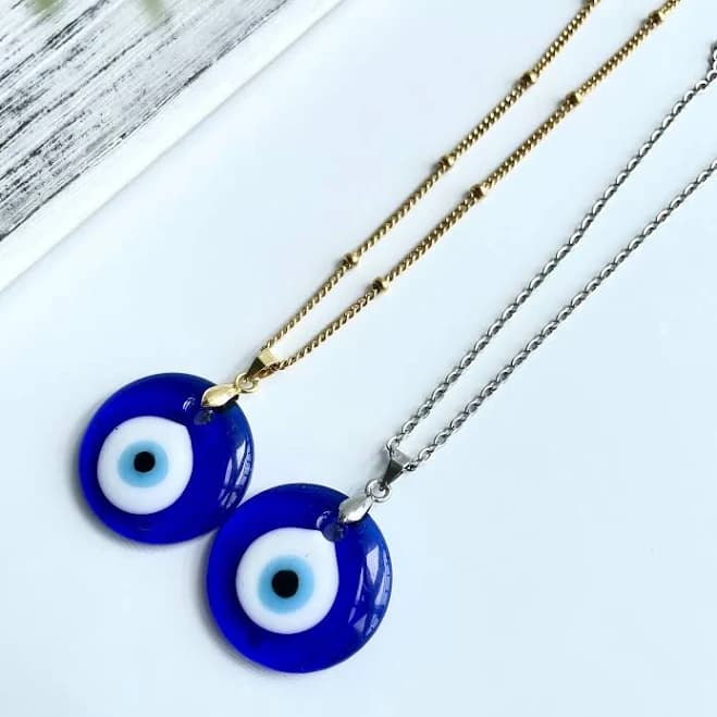 Blue Glass Evil Eye Pendant Necklace