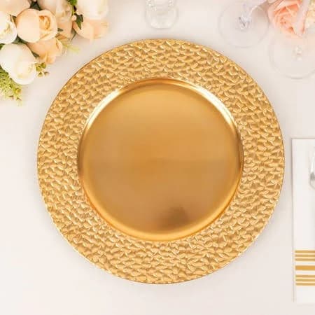 Balsacircle Metallic Gold 13 in Round Acrylic Charger Plates with Hammered Rim