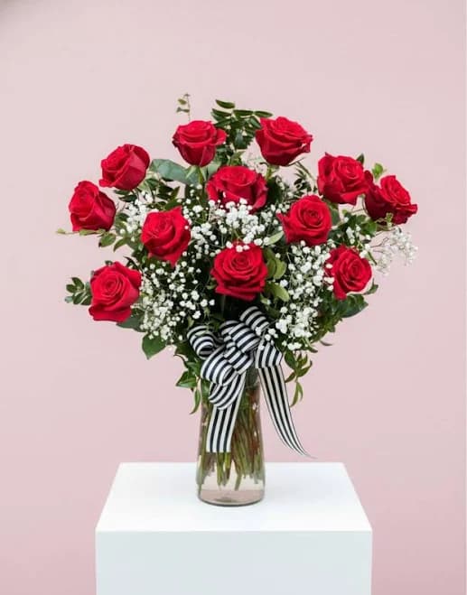 Classic Dozen Roses with Baby's Breath