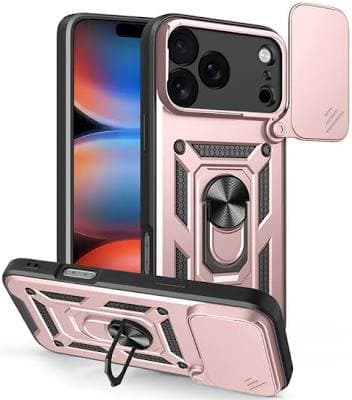 Sliding Camera Cover Design Tpu+pc Phone Case, for iPhone 16 Pro Max / Black