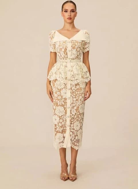 Larina Floral Lace V-Neck Midi Dress