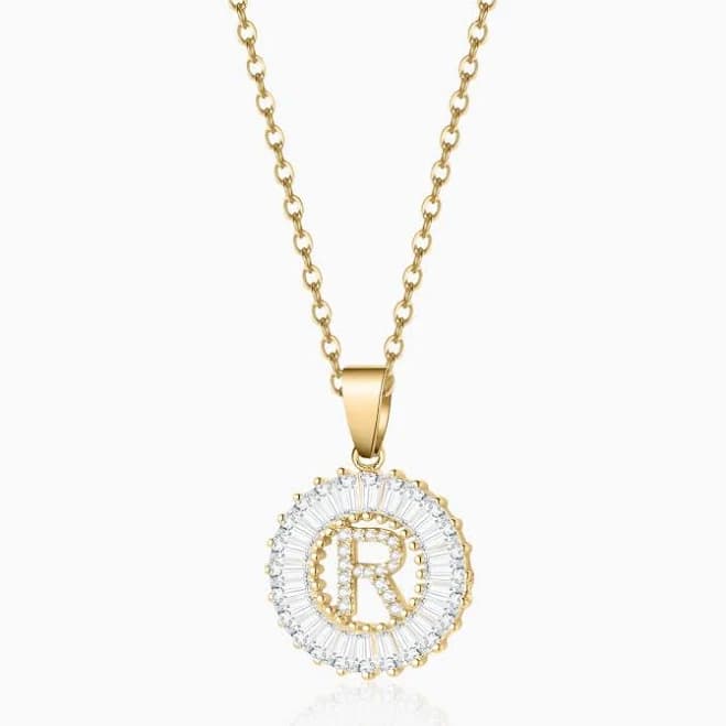 dorado Iced Baguette Initial Necklace Gold Plated