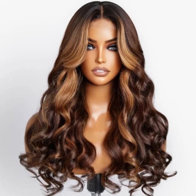 Luve Highlight Wave Lace Front Wig with Bangs