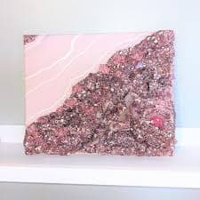 Mini Geode Art, Desk and Shelf Decor, Small Pink Agate Artwork, Rose Quartz Crystals, Luxury Home Decor, Bling Lover, Sparkly Gift Painting - Etsy