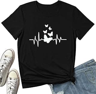 Women Cute Graphic Tees Cotton Butterfly T-Shirts