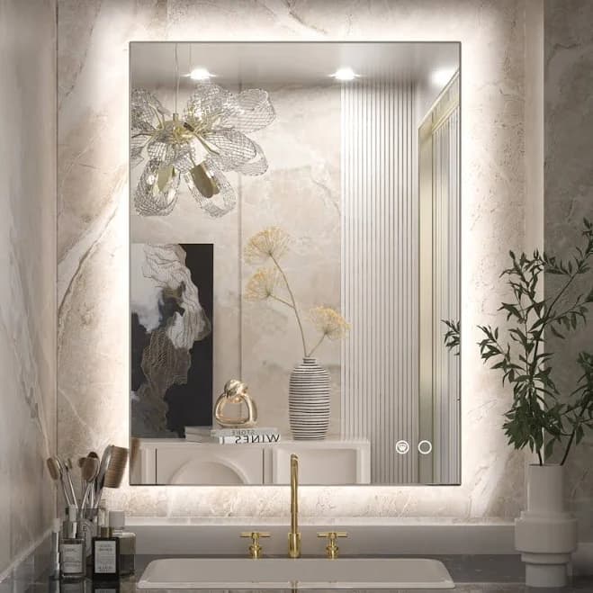 Orren Ellis Adorna LED Backlit Frameless Lighted Bathroom Vanity Mirror