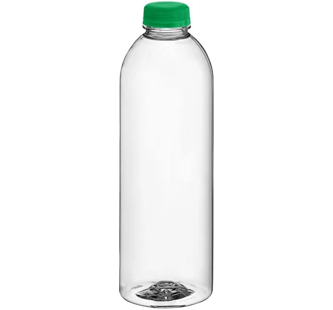 Captiva Containers 32 oz. Round PET Clear Juice Bottle with Green Lid - 92/Case