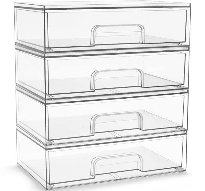 Sorbus 4 Pack Clear Acrylic Drawer Organizers Makeup Case Pull-Out Drawers