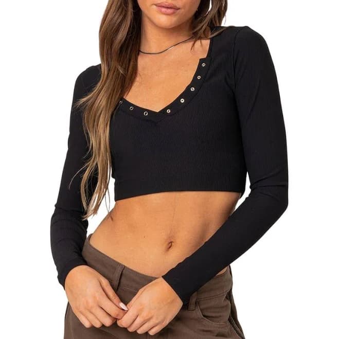 Edikted Women's Milady Ribbed Long Sleeved Crop Top