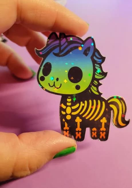 SKELLIECORN Skeleton Unicorn Holographic Sticker 3 Pack- vinyl sticker for Laptops, Cups, Water bottles, Tumblers, in US