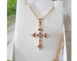 14K Gold Filled Cross With CZ Crystal / Crystal Gold Filled Cross Pendant / Black Diamante CZ Cross / Red Cubic Zirconia Cross Necklace - Etsy Ireland