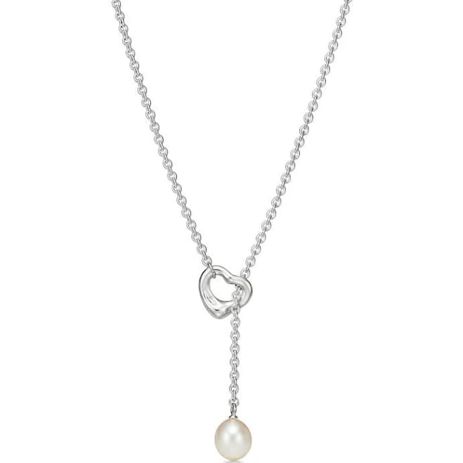 Elsa Peretti Open Heart Silver Pearl Necklace
