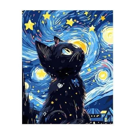 Pekkaxy Starry Night Cat Diamond Art Painting Kit 30x40cm Full Drill DIY Mosaic Embroidery Canvas For Home Wall Decoration, Size: 30*40 cm