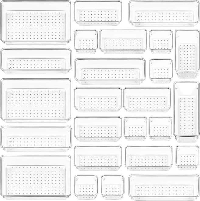 Vtopmart 25 Pcs Clear Plastic Drawer Organizers Set
