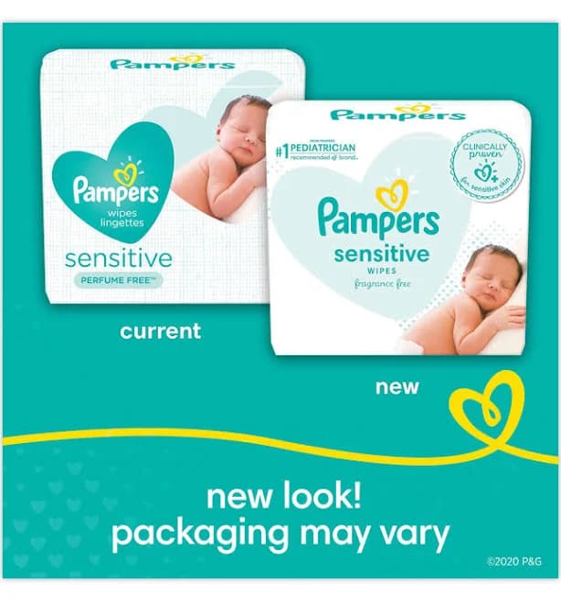 Pampers Sensitive Baby Wipes, 1-Ply, 6.8 x 7, Unscented, White, 56/Pack, 8 Packs/Carton - PGC87076