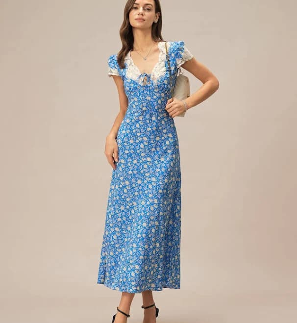 Rihoas Ditsy Floral Lace Collar Maxi Dress