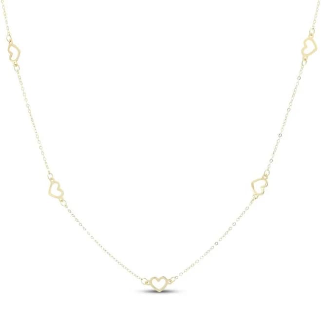 10K Yellow Gold Hollow Heart Station Necklace, 18"