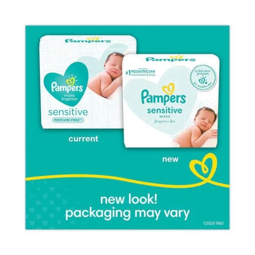 Pampers Sensitive Baby Wipes, 1-Ply, 6.8 x 7, Unscented, White, 56/Pack, 8 Packs/Carton ;