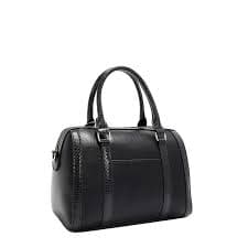 Black Lace Boston Bag with faux snakeskin accents and a lace lasercut design, embellished with tonal rhinestones – Nicole Lee Online