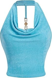 Women's Halter Tops Draped Front Sleeveless Backless Y2K Crop Sexy Cami Tops Going Out Summer Outfits