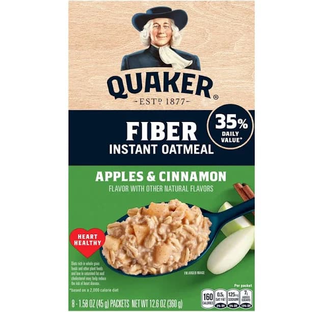 Quaker Apples & Cinnamon Fiber Instant Oatmeal - 8 ct 12.6 oz Box