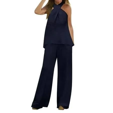 Women's Halter Sleeveless Tank Tops and Elastic Waist Pants Tracksuits Suits