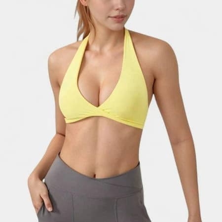 Women's Halter Neck Sports Bra with Ruched Front