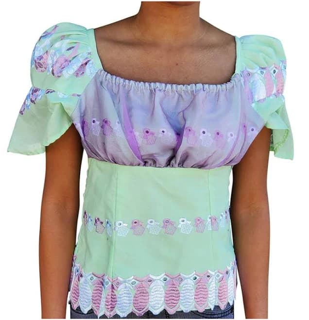 Green, Purple, White African Lace Top