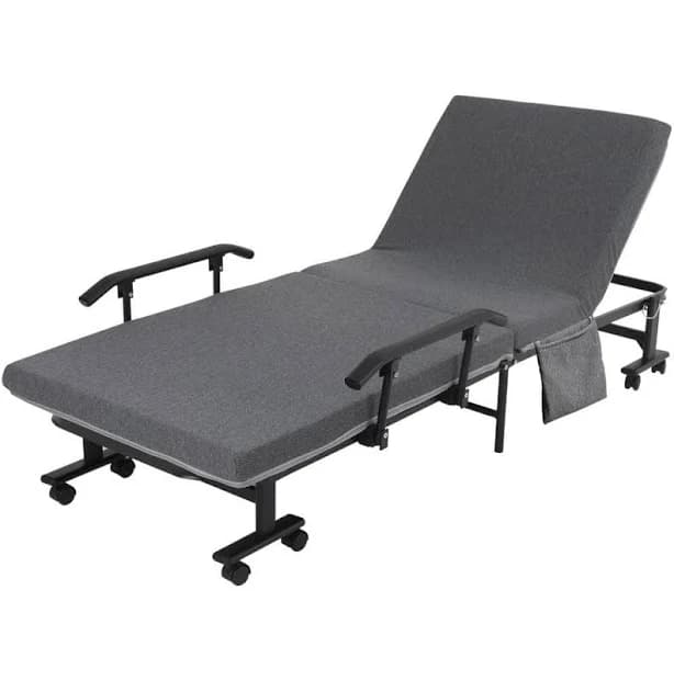 Homcom Rollaway Bed, Folding Bed with 3.25" Mattress, Portable Foldable Guest Bed with Adjustable Backrest Frame and Wheels