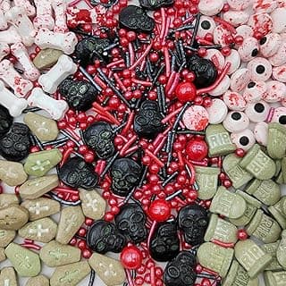 Homankit Halloween Sprinkles for Cake Decorating Edible Eyes Red Black Sprinkles Dog Bones Tombstone Skull Sprinkle Mix Cake Cupcake Toppers Cookie Dessert Decorations 3.2 Ounces