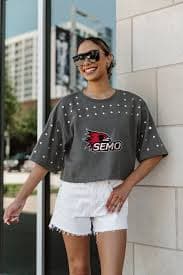 SOUTHEAST MISSOURI REDHAWKS Making Moves Rhinestone Crop Tee With Yoke – Gameday Couture - SOHO