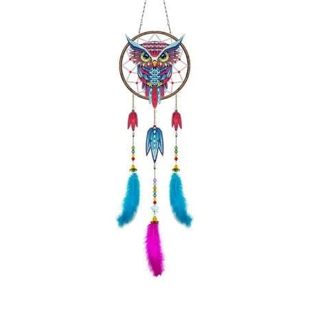 Dream Catcher Diamond Art Painting 5D Kit, 23.4 inch Boho Wall Hanging with Feathers & Beads,Good Luck Gift, Size: 23.40