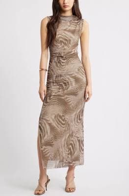 Open Edit Mesh Body-Con Maxi Dress