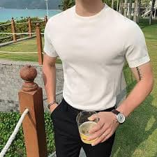 Shirts for Men Men's Half Sleeve Knitted T Shirt Slim Trend Crew Neck Leggings Retro Short Sleeve Neck T Shirt Summer Pullover Men Plain Long Shirts Mens Tee Short Chicken White L -