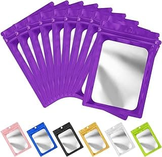 FUNFERY 100 Pack Mylar Resealable Bags Foil Packaging Bags with Clear Window,Zipper Pouch Smell Proof Bag for Food Storage,Cookies,Sample,Small Business(Purple,2.4x3.9inch)