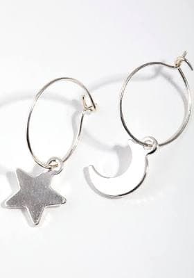 Lovisa Silver Star Moon Huggie Earrings